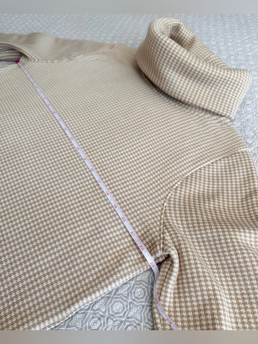 J. CREW Houndstooth Funnel Neck Sweater Camel Cream Pullover Cozy Size XXL